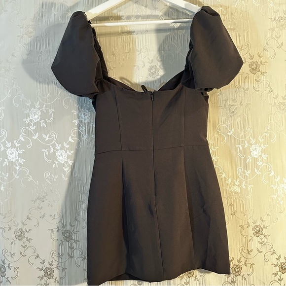 ZARA Black Puff Sleeve Corset Tie Criss Cross Mini Dress Cocktail MEDIUM NWT - Picture 10 of 11